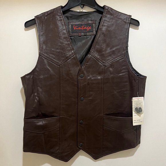 Men's Leather Vest, Brown Color Leather VEST - Genuine Leather Size: L - NEW - Picture 1 of 7